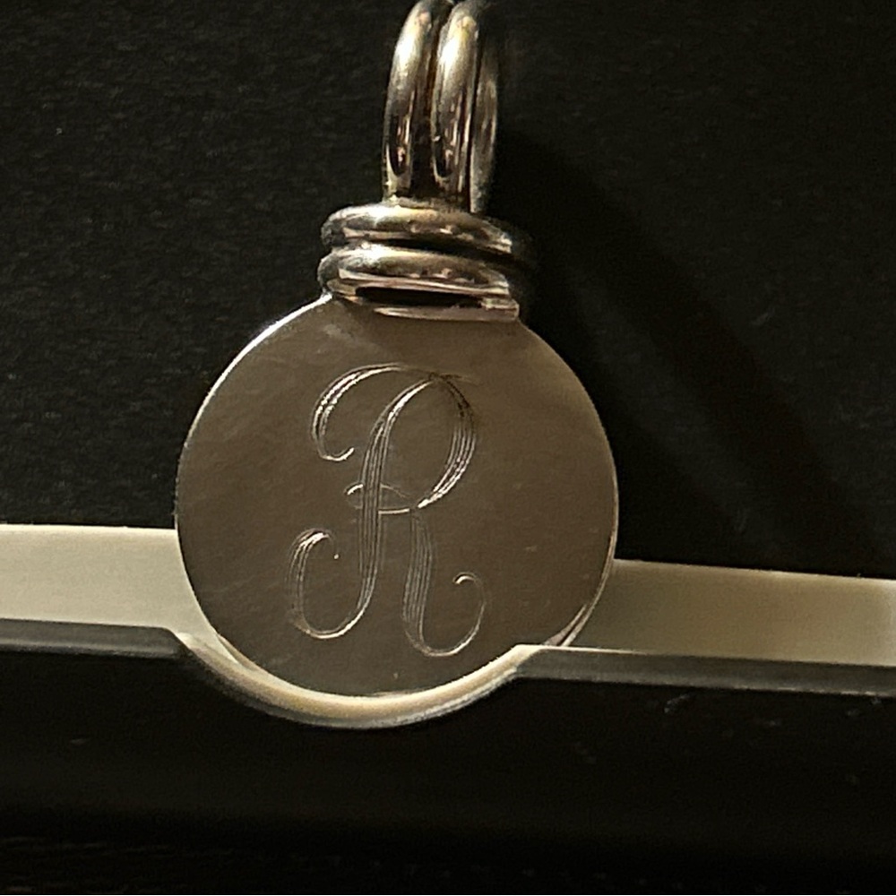 Vintage Initial Signed Letter R Pendant Sterling Silver Retro Etched Round